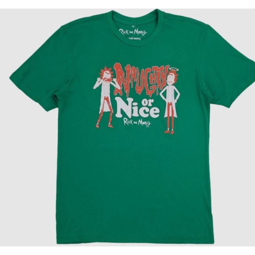 Ripple Junction Men Green Rick and Morty Naughty Or Nice Christmas TShirt L NWT